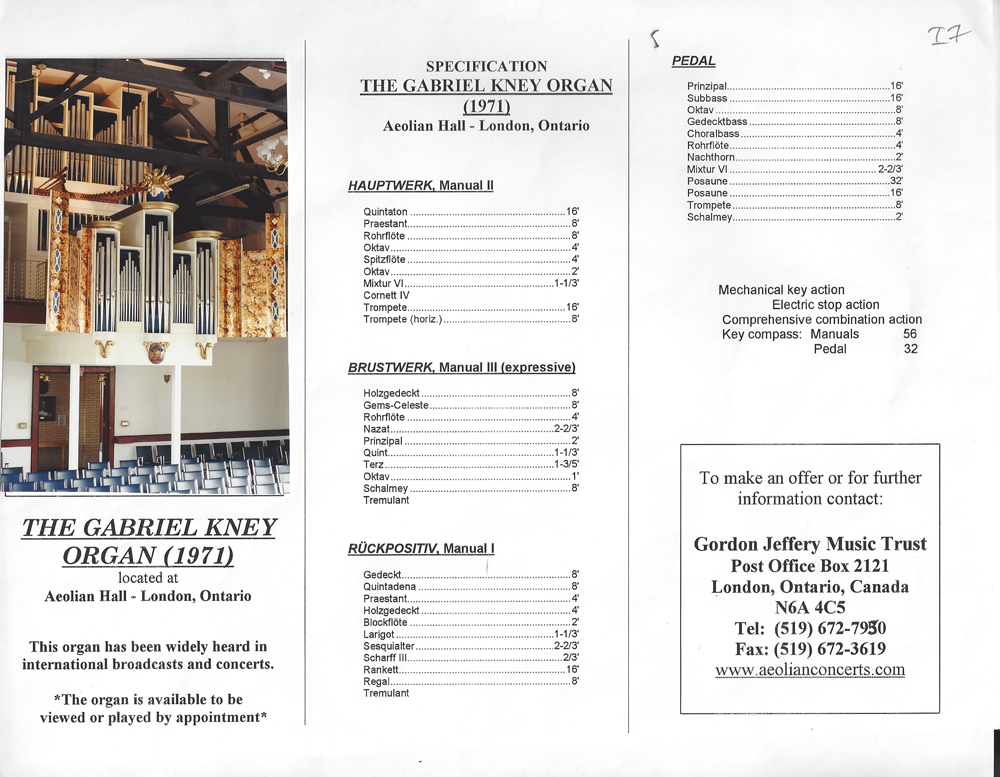 The Gabriel Kney Organ program (1971)